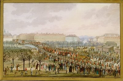 Kejserinde Karoline Augusta, fjerde hustru til kejser Franz I, ankommer til Wien den 10. november ... (gouache) af Balthasar Wigand