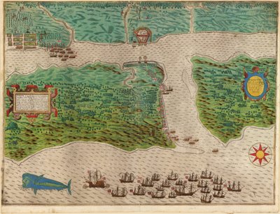Razzia på den spanske bosættelse St Augustine i Florida af Baptista Boazio
