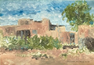 Adobe Serenity, ca. 1980-2000 (monotypi akryl, blandede medier på papir) af Barbara Cleary