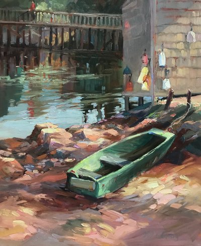 Boathouse 2 Maine, ca. 1980-95 (olie på lærred) af Barbara Cleary