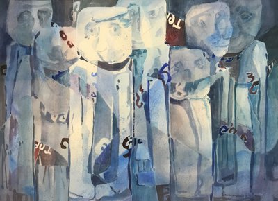 Faces, ca. 1980-90 (akvarel på papir) af Barbara Cleary