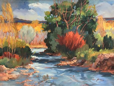 New Mexico Fall River, ca. 1980-95 (olie på lærred) af Barbara Cleary
