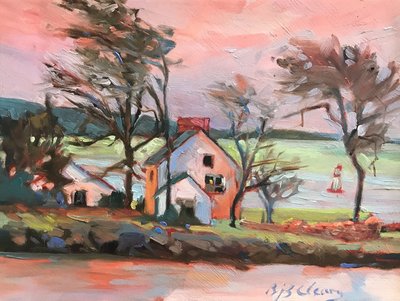 Pink Sky Maine, ca. 1990-2000 (olie på lærred) af Barbara Cleary