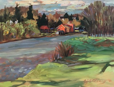 Village on the Kennebunkport River, ca. 1980-90 (olie på lærred) af Barbara Cleary