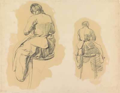 To undersøgelser af en kvinde, der sidder på en skammel, set bagfra af Barbara Elisabeth van Houten