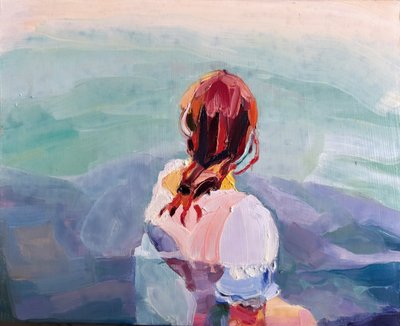 Cold Sea (Lara), 2023 (olie på grundet trækassepanel) af Barbara Hoogeweegen