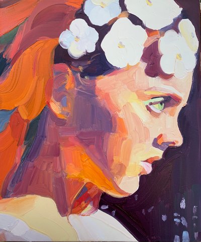 Fire, 2018 (olie på lærred) af Barbara Hoogeweegen