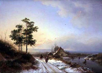 Vinterlandskab (olie på lærred) af Barend Cornelis Koekkoek