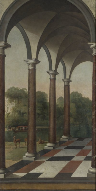 Søjlegang, der giver ind i en park af Barent Fabritius (attributed to)