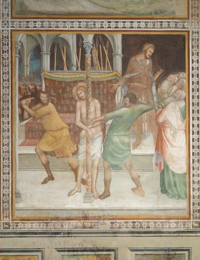 Scene fra Det Nye Testamente: Kristi flagelation (fresko) af Barna da Siena
