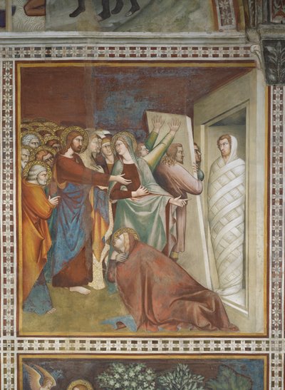 Scene fra Det Nye Testamente: Lazarus opstandelse (fresko) af Barna da Siena