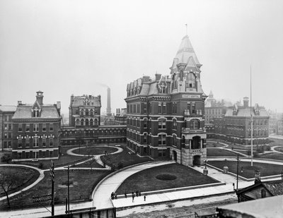 Cook County Hospital, ca. 1900, Chicago, Illinois, USA, ca. 1900 (s/h-billede) af Barnes and Crosby
