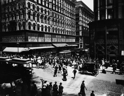 State and Madison Streets, Chicago, Illinois, USA, ca. 1905 (s/h-billede) af Barnes and Crosby