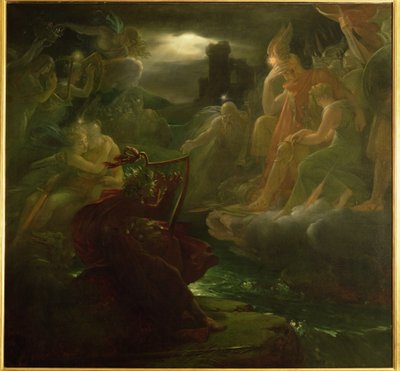 Ossian tryller ånderne frem på bredden af floden Lora med lyden af sin harpe, 1801 af Baron François Pascal Simon Gérard