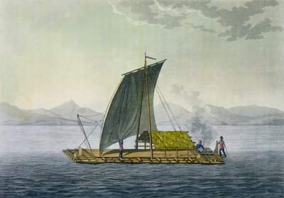 En tømmerflåde, der forlader havnen i Guayaquil, Ecuador, fra 