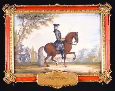 Nr. 13 dressurtrin udført af en napolitansk hest fra den spanske rideskole kaldet Alzan (wc på papir) af Baron Reis Eisenberg