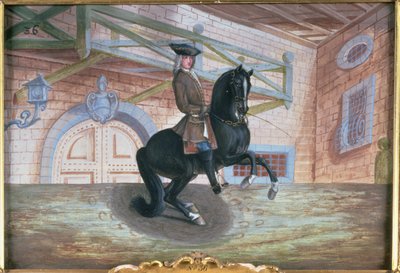 Nr. 36 En brun bay hest fra den spanske rideskole udfører en piruette nær jorden (wc på papir) af Baron Reis Eisenberg