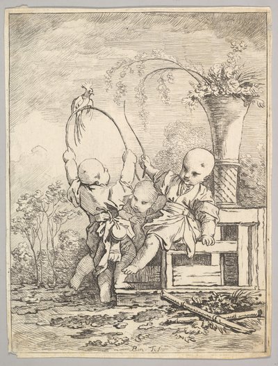 Kinesiske børn leger med en papegøje, 1760-70. af Baron de Thiers Louis Antoine Crozat