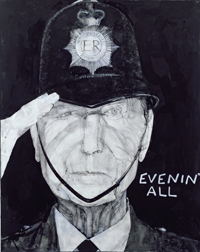 Portræt af Jack Warner som Dixon fra Dock Green, illustration til The Listener, 1970
