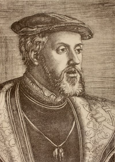 Portræt af Charles Quint, udgivet i 1920 (litho) af Barthel (after) Beham