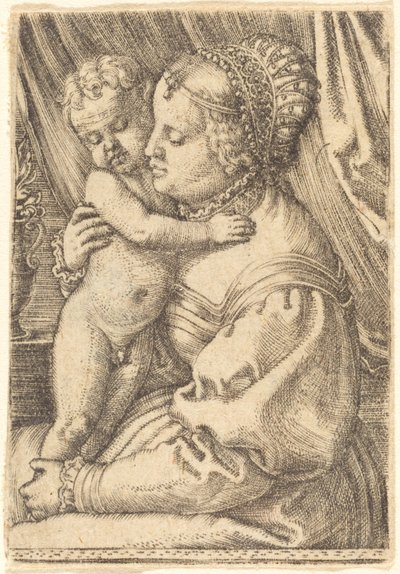 Madonna med blomstervase af Barthel Beham