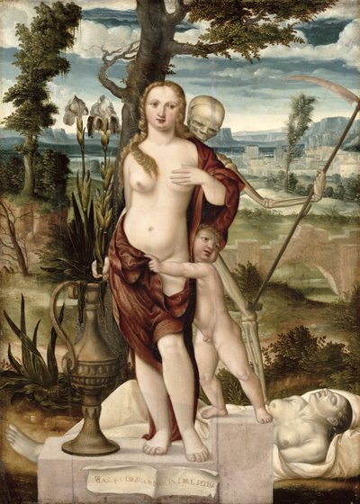 Vanitas (olie på panel) af Barthel Beham