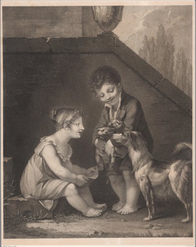 To børn med hunde Åh, les jolis petits chiens af Barthélémy Joseph Fulcran Roger