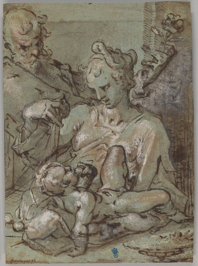 Den hellige familie med Sankt Josef, der holder rosen af Bartholomaeus Spranger