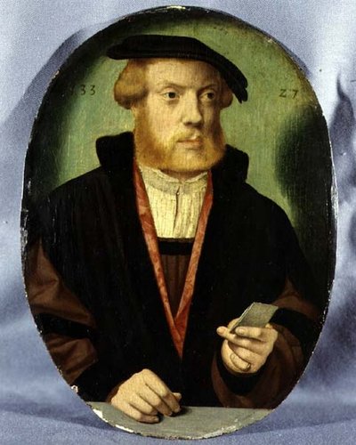 Et portræt af en ung mand iført en pelsforet kappe af Bartholomaeus the Elder Bruyn