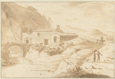 Bakket landskab med et kapel ved en bro af Bartholomeus Appelman