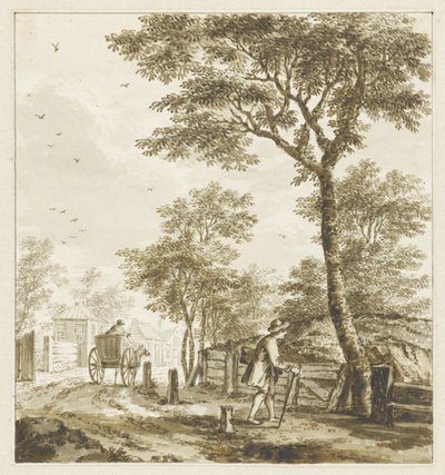 Landskab med figurer og hest og vogn af Bartholomeus Barbiers