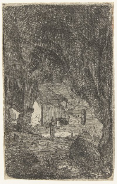 Det indre af en hule Hulen ved Valmontane. Romerske ruiner (serietitel) Verscheyden gik ind i forfalden bygning Soo as buyten Romen (serietitel) af Bartholomeus Breenbergh