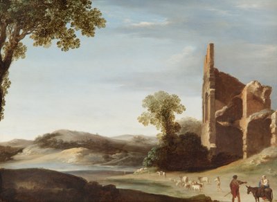 Landskab med klassiske ruiner og figurer, ca. 1630 (olie på kobber) af Bartholomeus Breenbergh