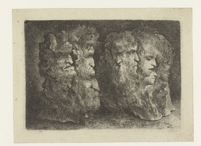 Forskellige hoveder af mænd, dyr og mascarons af Bartholomeus Breenbergh