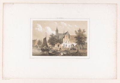 Bybillede med flod og kirke af Bartholomeus Johannes van Hove