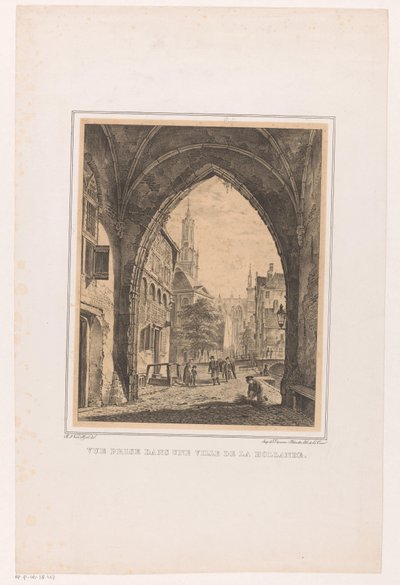 Bybillede fra under en port Vue pris dans une ville de la Hollande (titel på objekt) af Bartholomeus Johannes van Hove