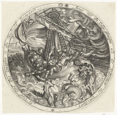 Jonah bliver smidt over bord af sømændene af Bartholomeus Willemsz. Dolendo