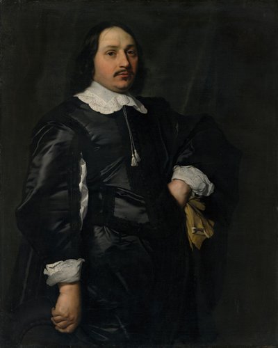 Portræt af en herre i sort atlaskofte af Bartholomeus van der Helst