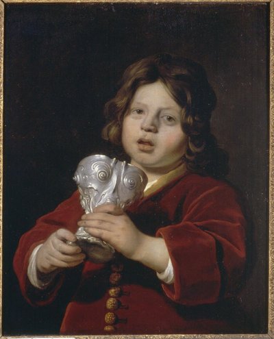 Portræt af en dreng, der holder et sølvbæger af Bartholomeus van der Helst
