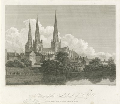 Lichfield Cathedral - South West View: engraving, 1796dani af Bartholomew Howlett