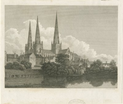 Lichfield Cathedral - South West View: engraving, nd [? 1796] dani af Bartholomew Howlett