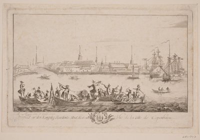 Prospekt af Slotsholmen set fra søen af Bartholomæus Roque