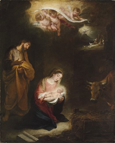 Fødselen med Bebudelsen til Hyrderne hinsides af Bartolomé Esteban Murillo