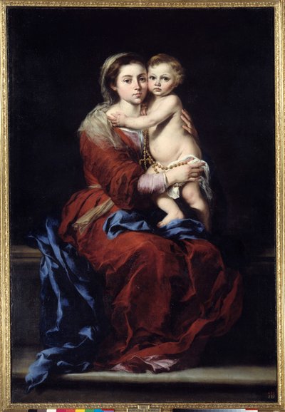 Rosenkransens jomfru. Madonna har barnet. Maleri af Bartolome Murillo (1618-1682) af Bartolomé Esteban Murillo