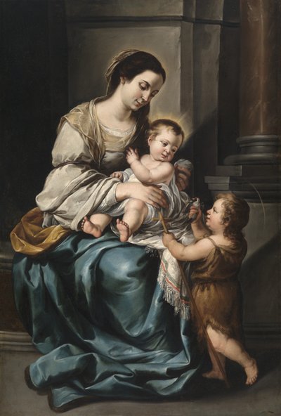 La Serrana tai Madonna ja lapsi vauvan Pyhän Johanneksen kanssa (öljy kankaalle) af Bartolomé Esteban Murillo