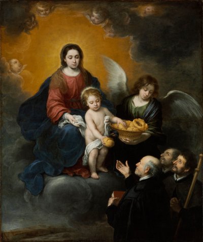 The Infant Christ Distributing Bread to the Pilgrims - Maleri af Bartolome Esteban Murillo (1617-1682), olie på lærred (219x182 cm) af Bartolomé Esteban Murillo