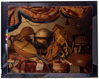 Et stilleben med musikinstrumenter af Bartolomeo Bettera