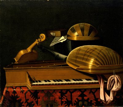 Stilleben med musikinstrumenter og bøger, midten af det 17. århundrede. af Bartolomeo Bettera