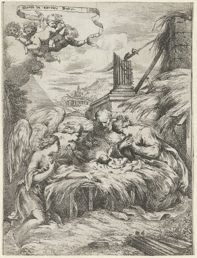 Tilbedelse af Maria, Josef og Engle af Bartolomeo Biscaino