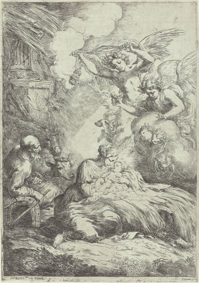 Fødsel med engle af Bartolomeo Biscaino